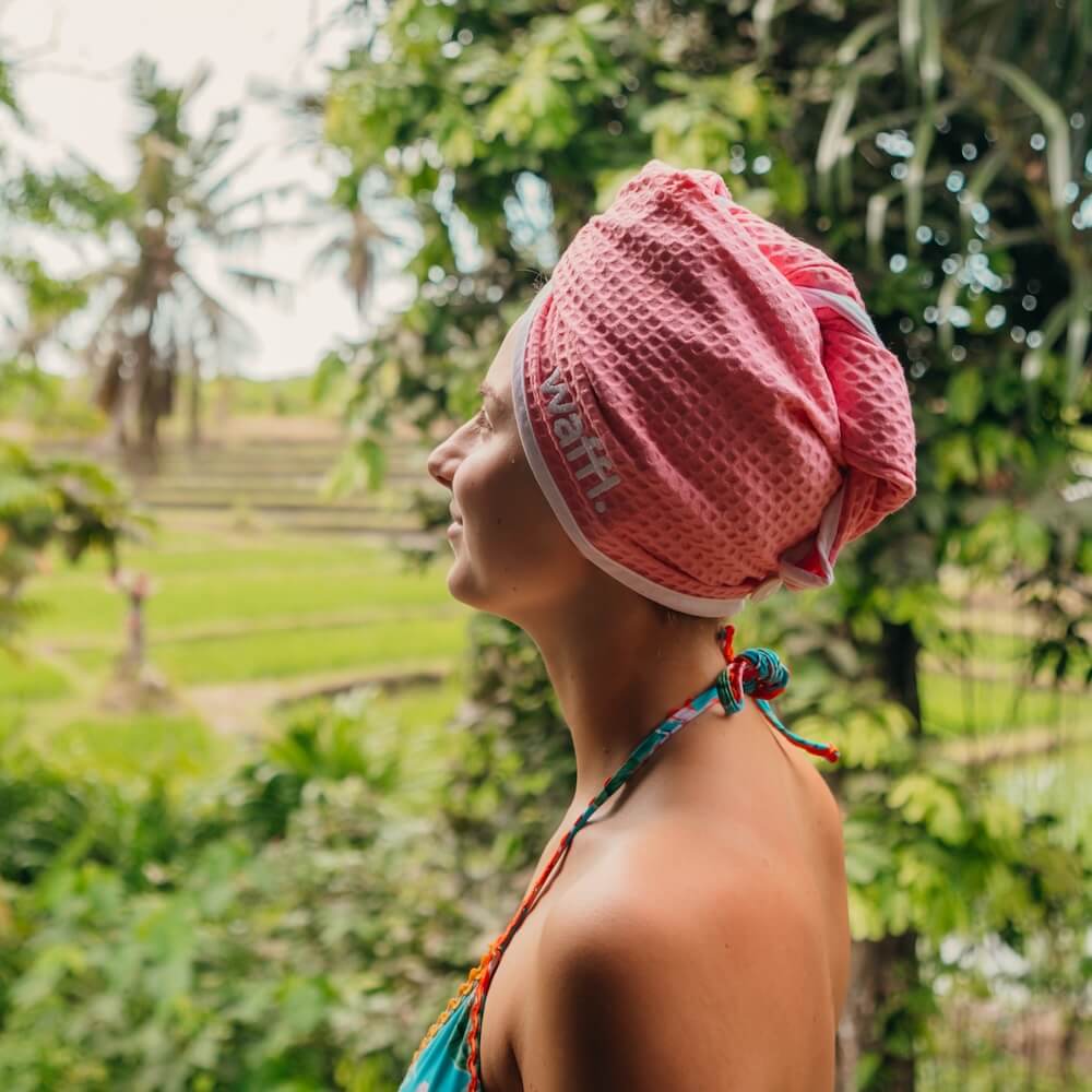 flamingo pink waffl hair wrap