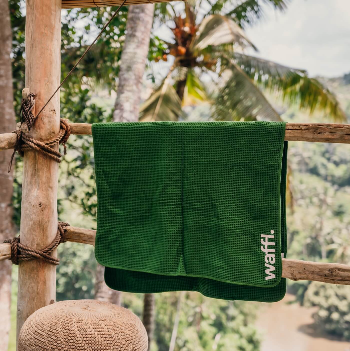 bottle green waffl towel