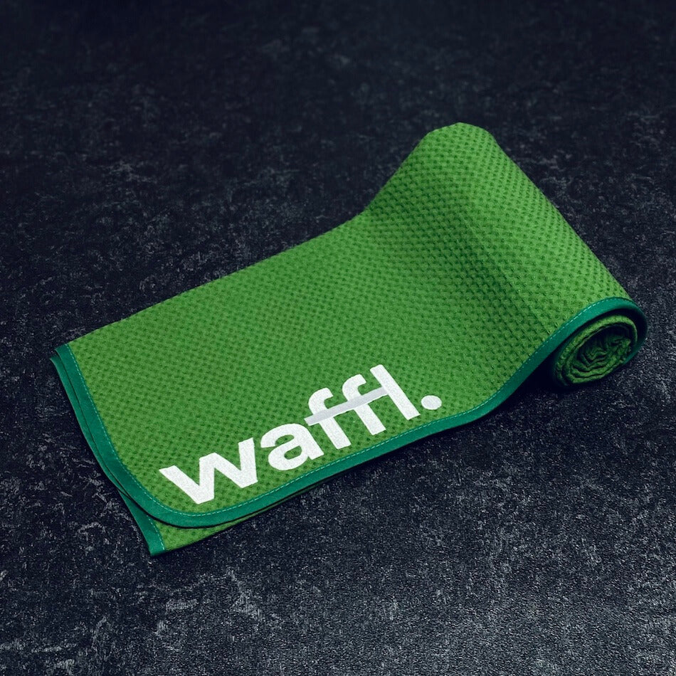 bottle green waffl towel