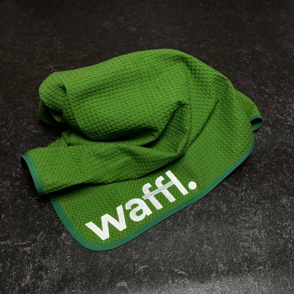 bottle green waffl towel
