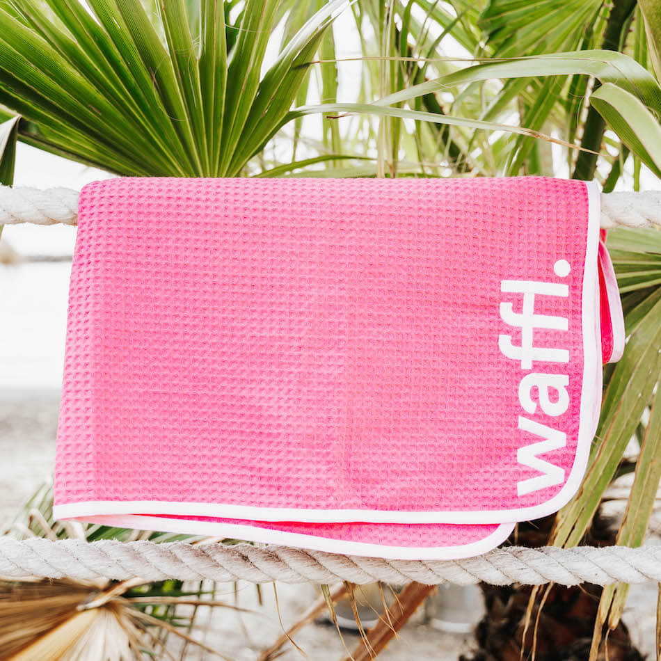 flamingo pink waffl towel